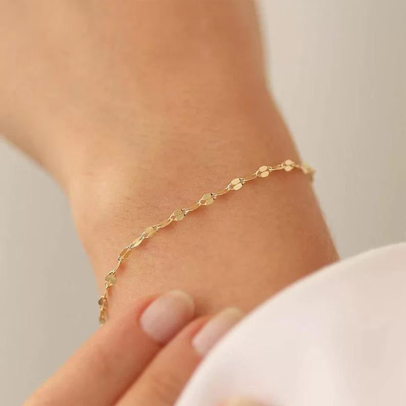 Dainty Sparkle Chain Bracelelt in Solid Gold