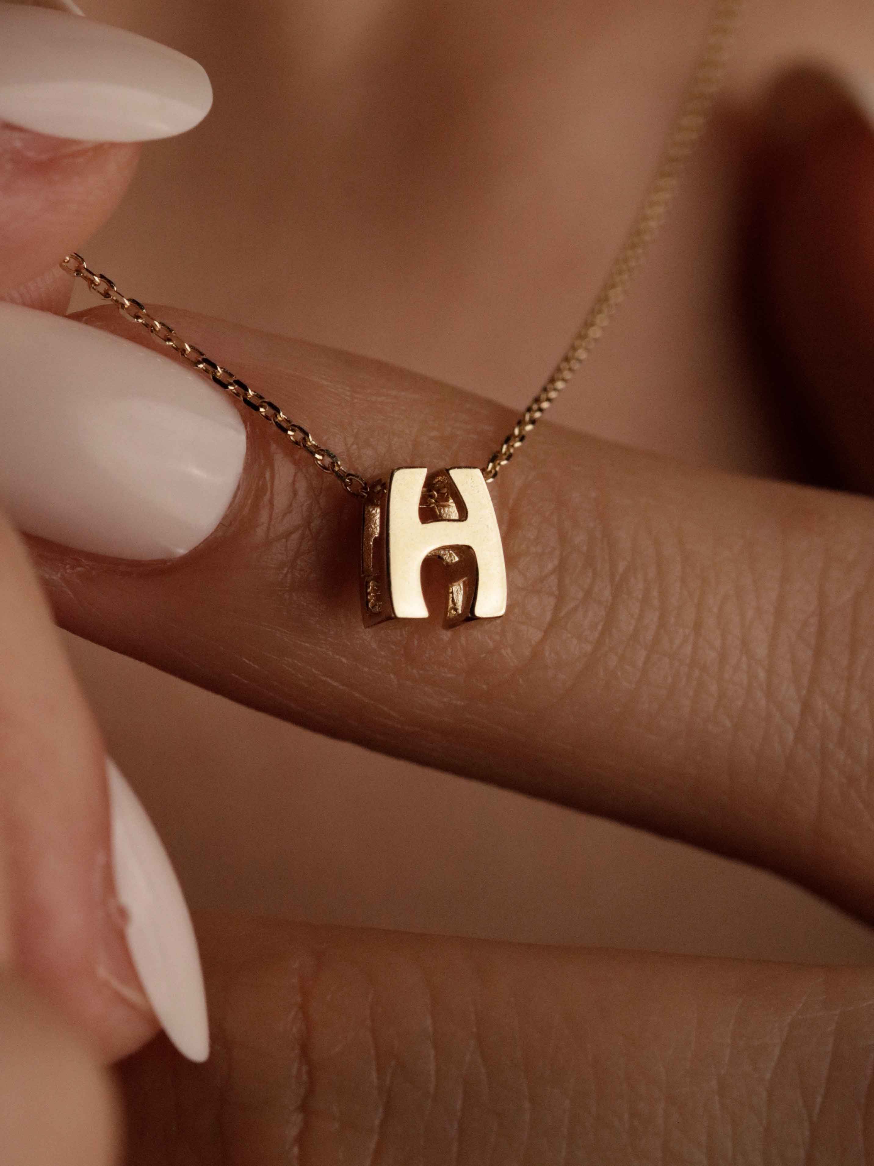 Initial Letter Charm Necklace in Solid Gold