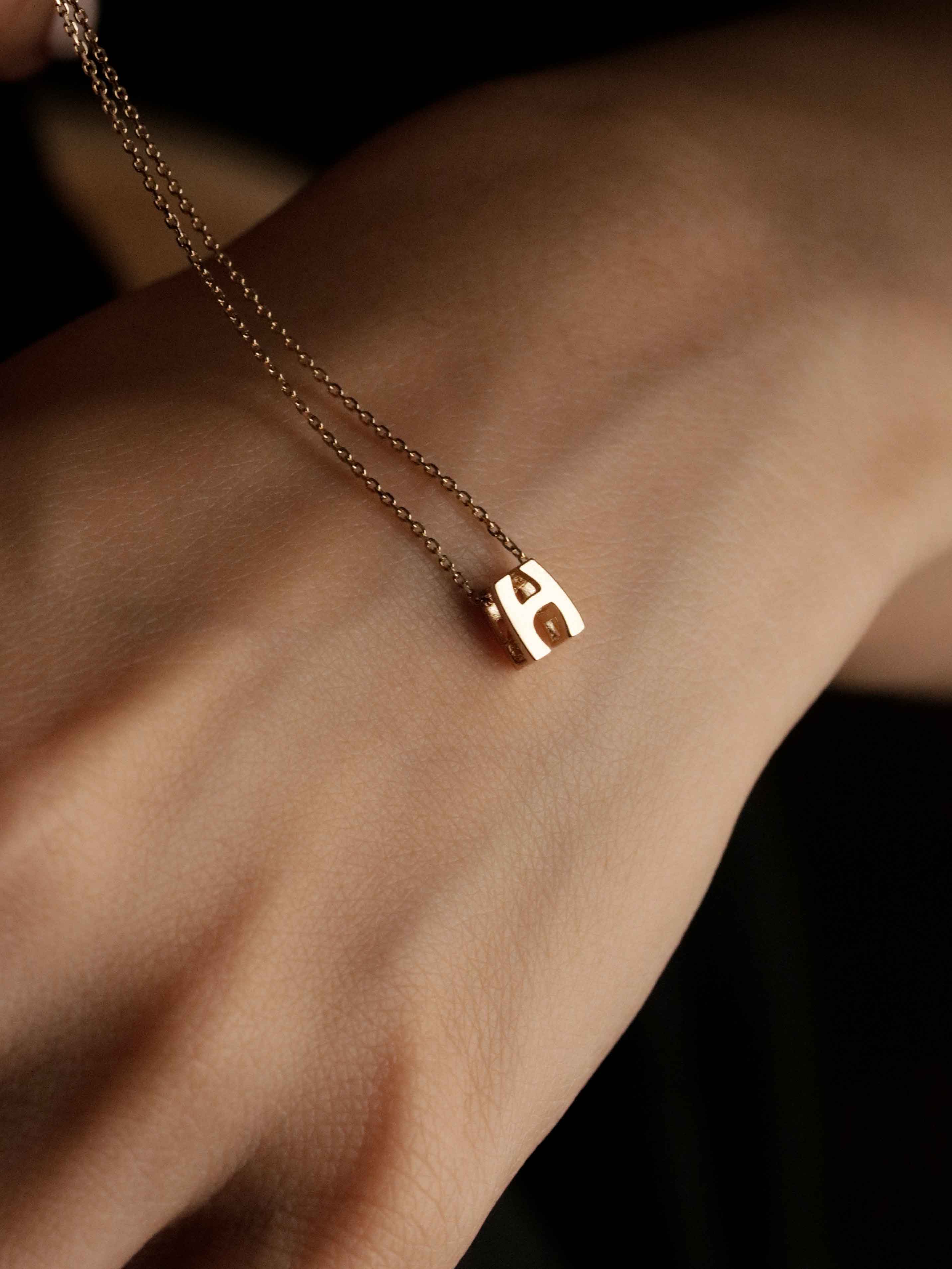Initial Letter Charm Necklace in Solid Gold