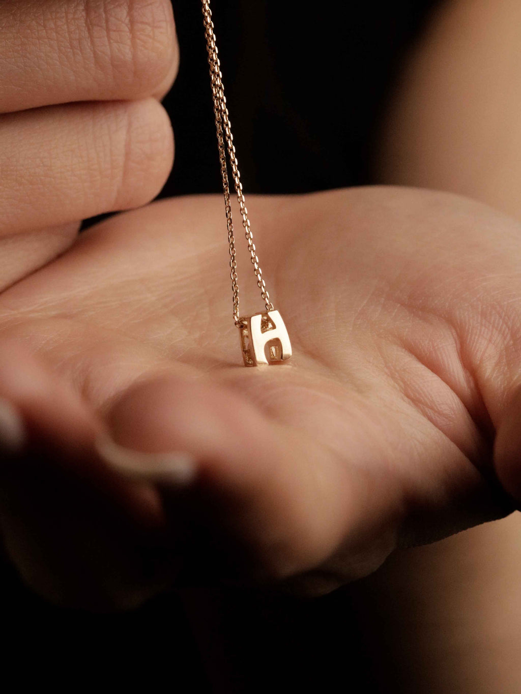 Initial Letter Charm Necklace in Solid Gold