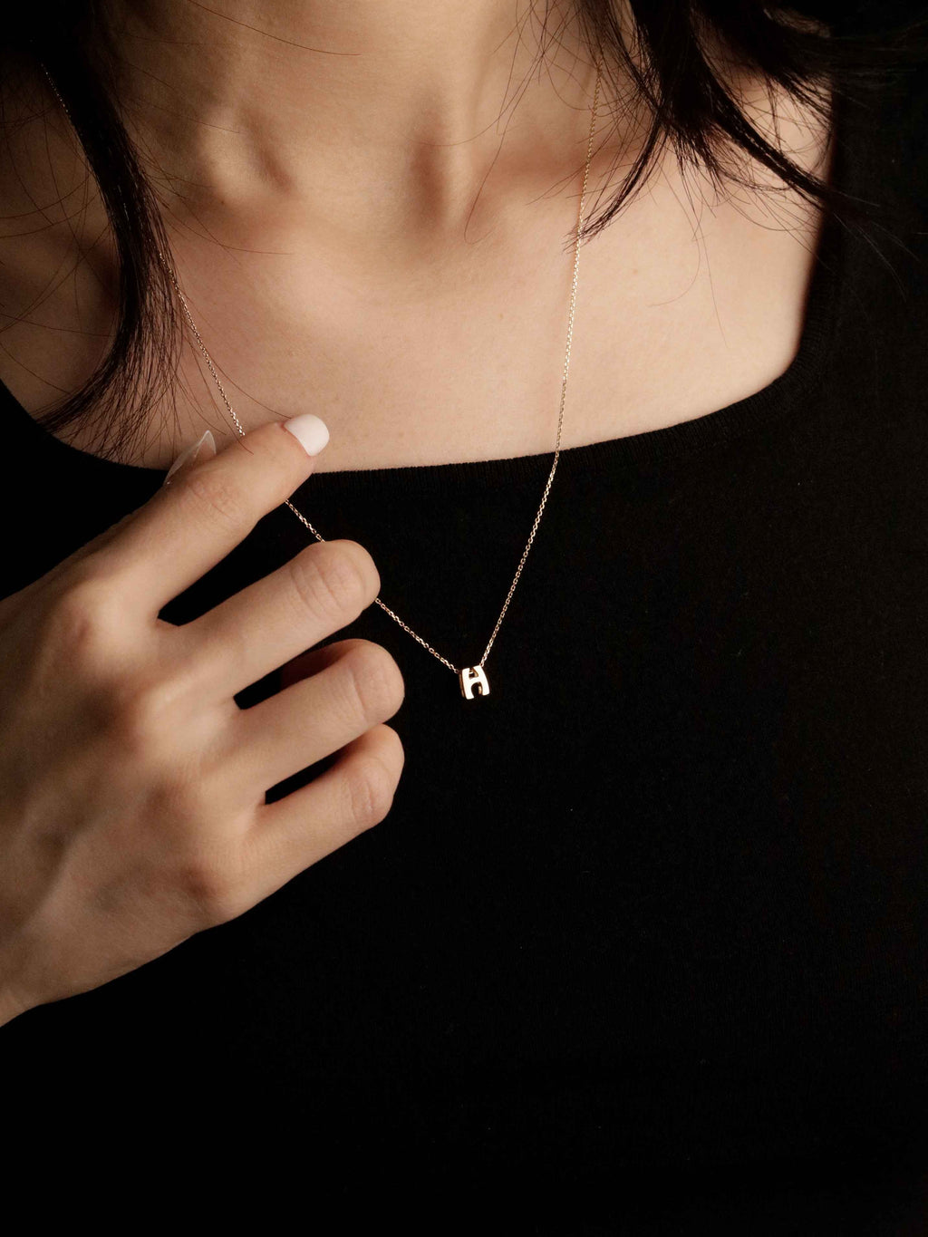 Initial Letter Charm Necklace in Solid Gold