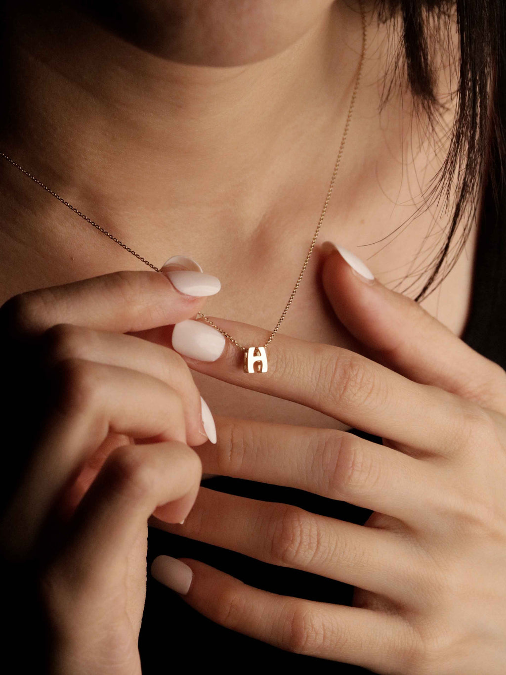 Initial Letter Charm Necklace in Solid Gold