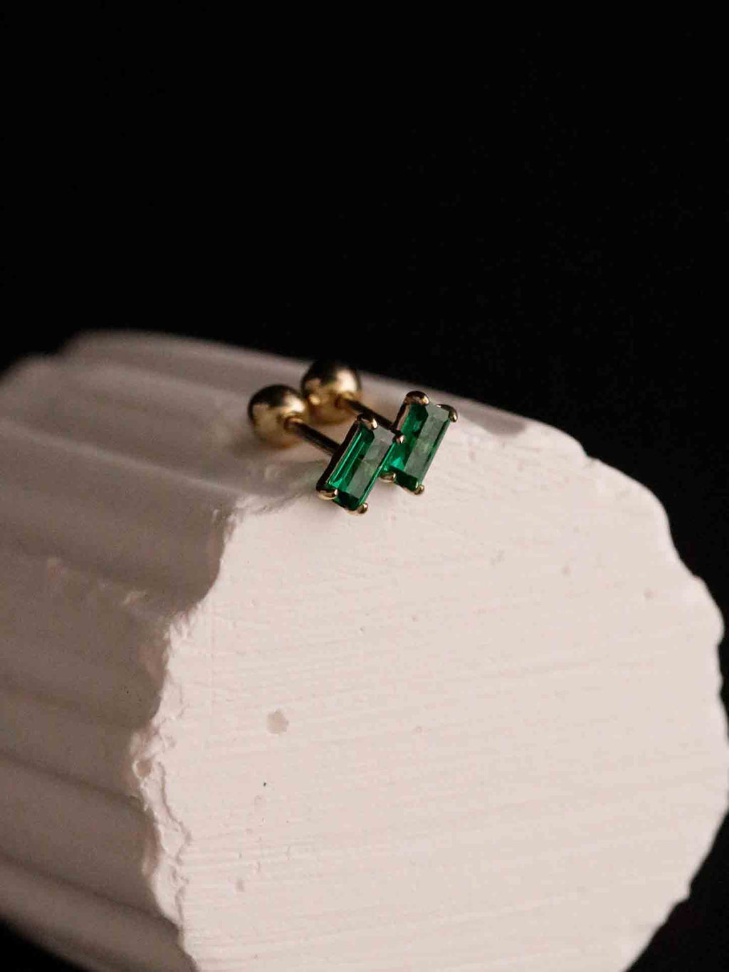 Emerald Ear Piercing Stud in Solid Gold