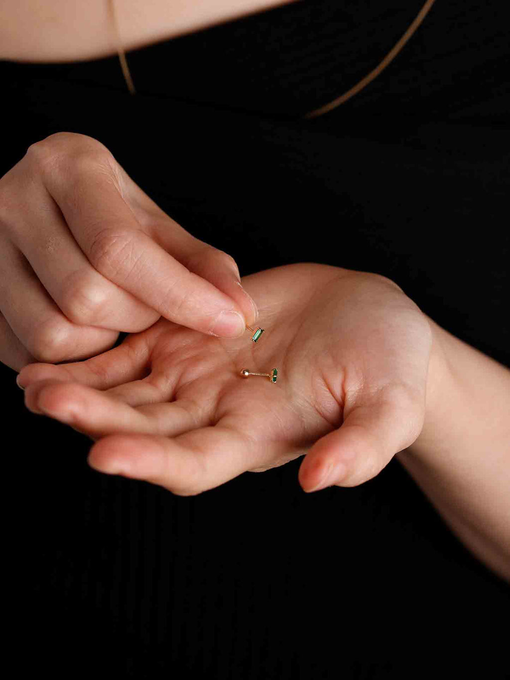 Emerald Ear Piercing Stud in Solid Gold