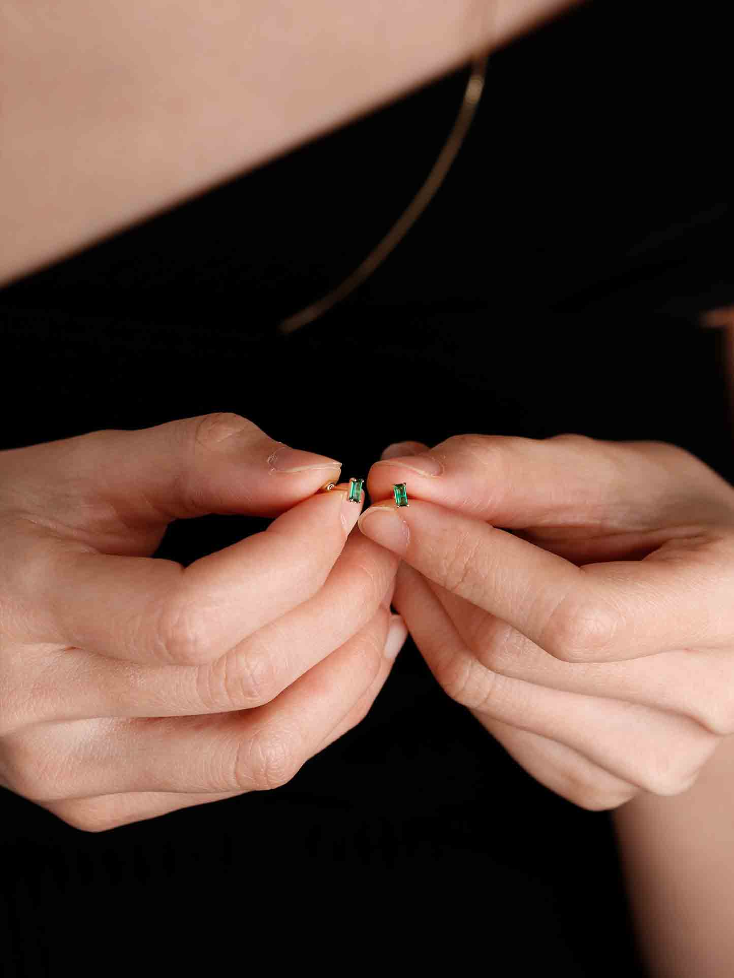 Emerald Ear Piercing Stud in Solid Gold