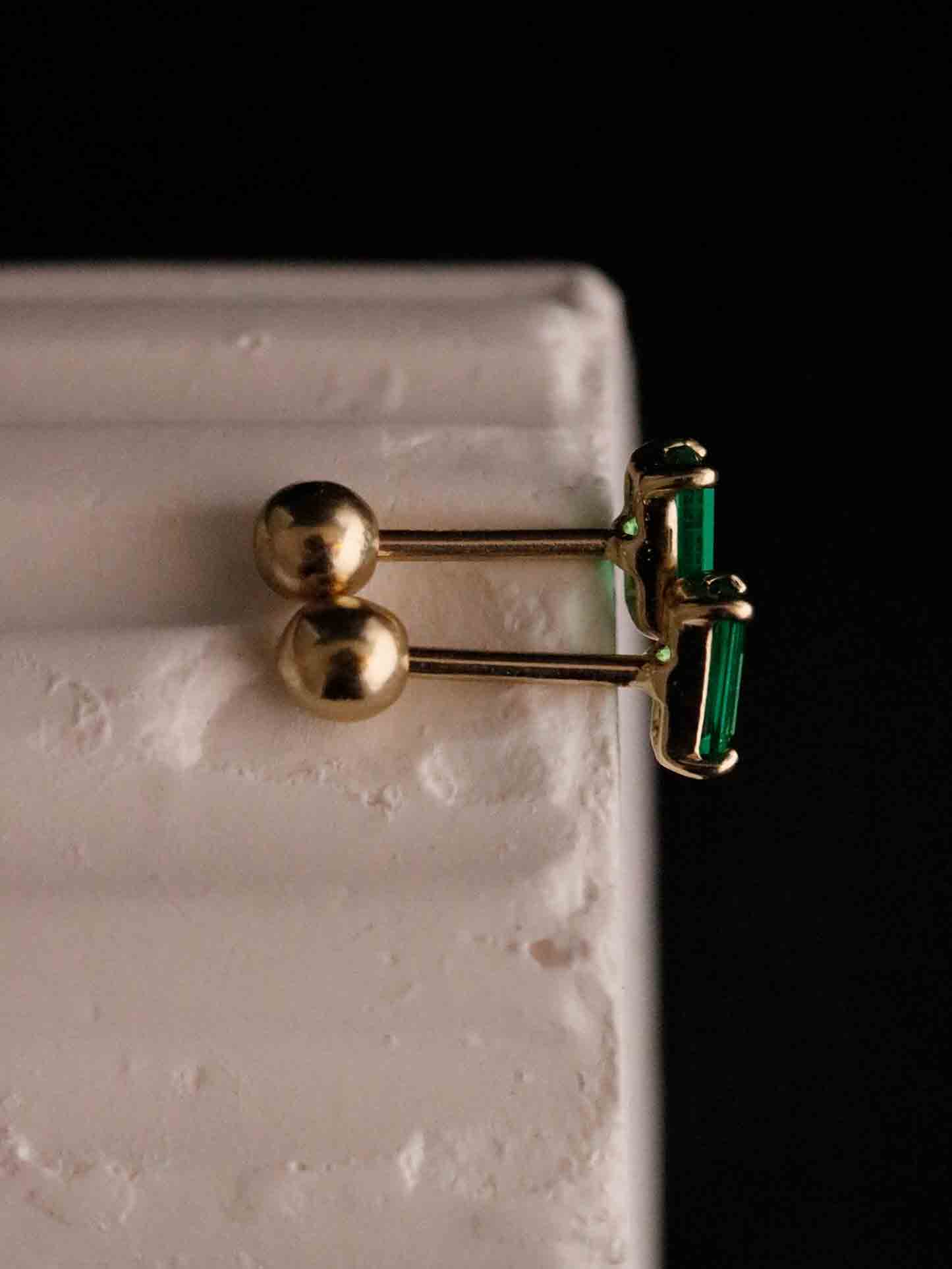 Emerald Ear Piercing Stud in Solid Gold