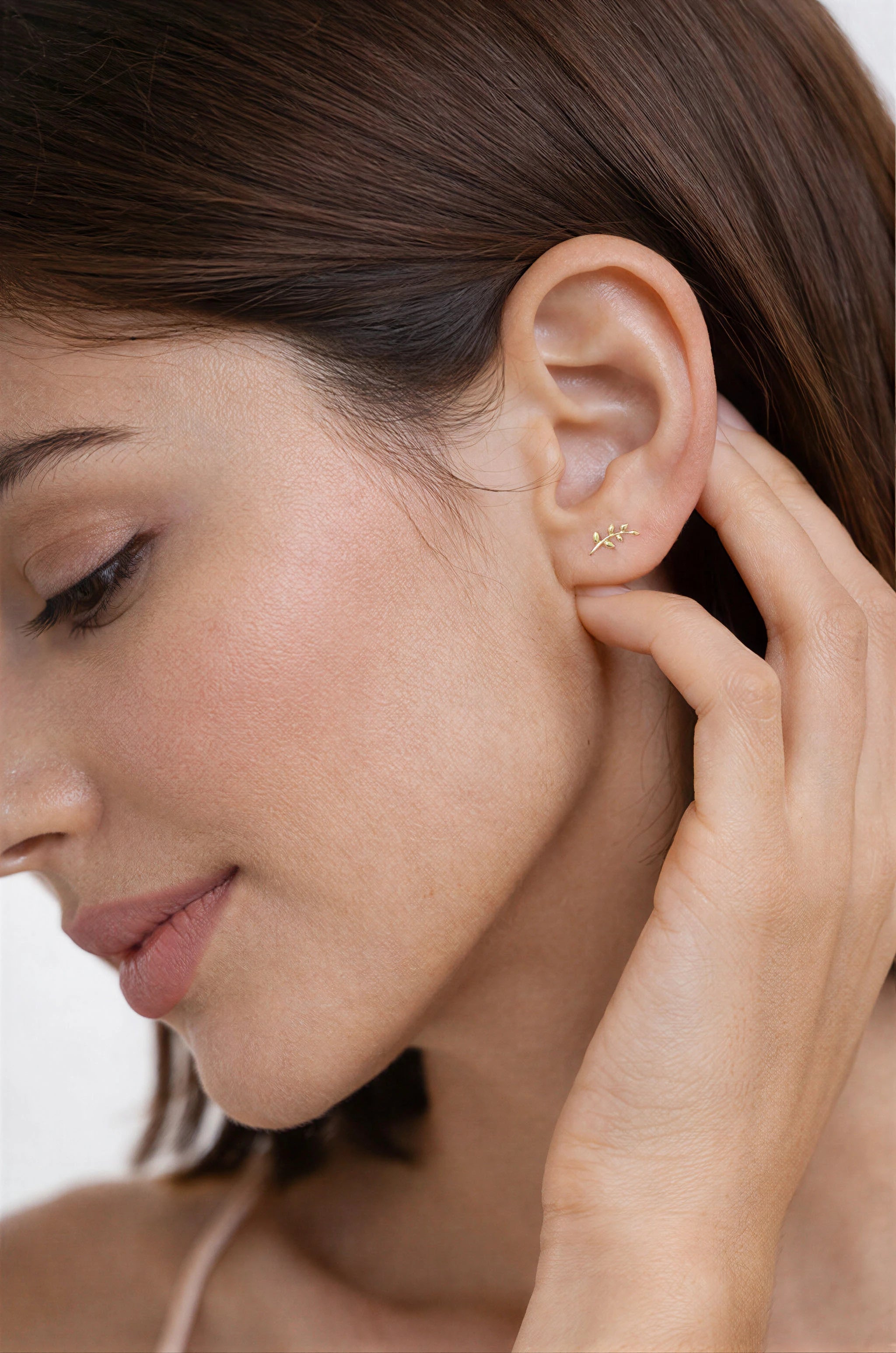 Olive Branch Stud Earrings in Solid Gold