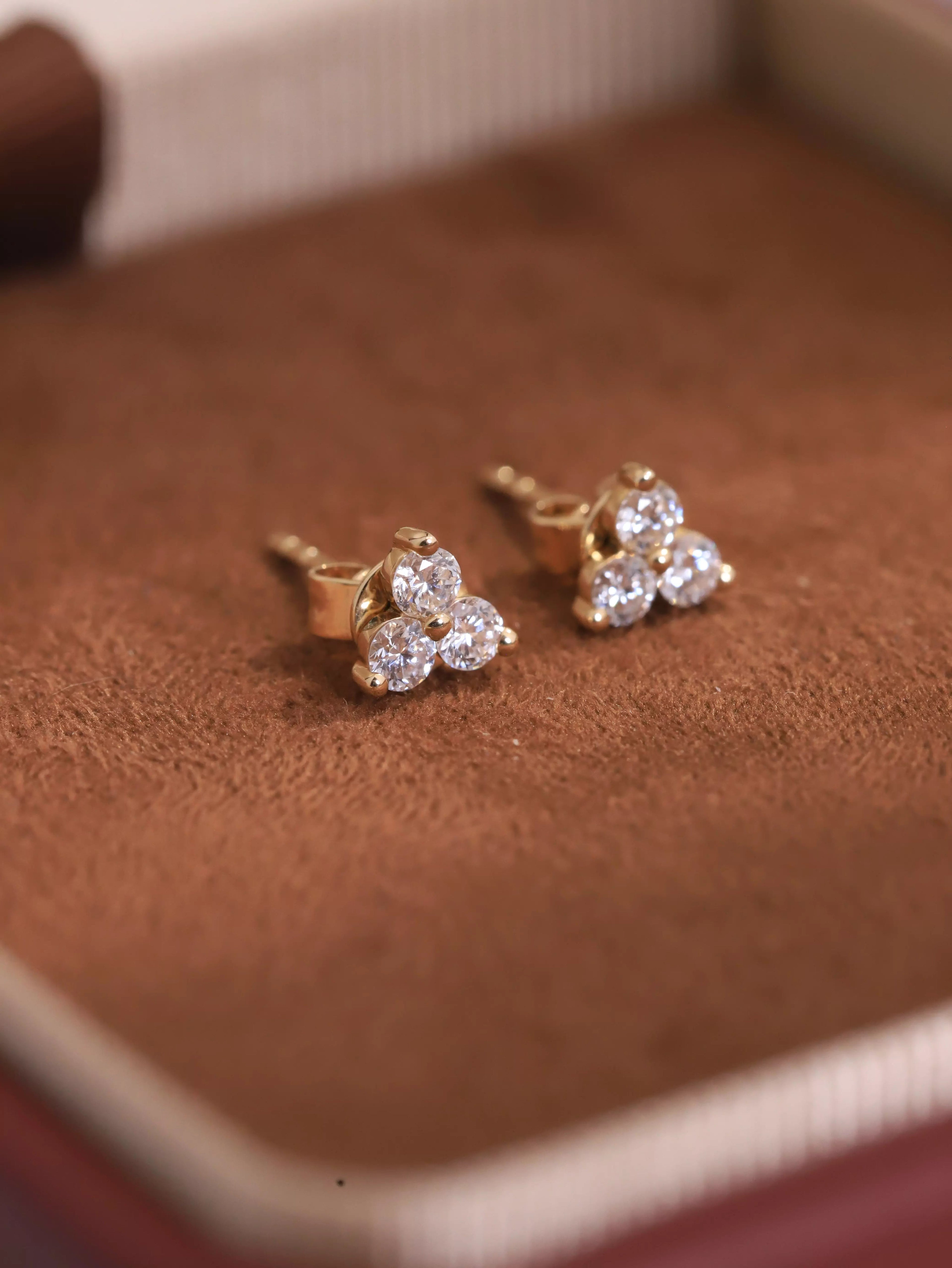 Trinity Diamond Stud Earrings in Solid Gold